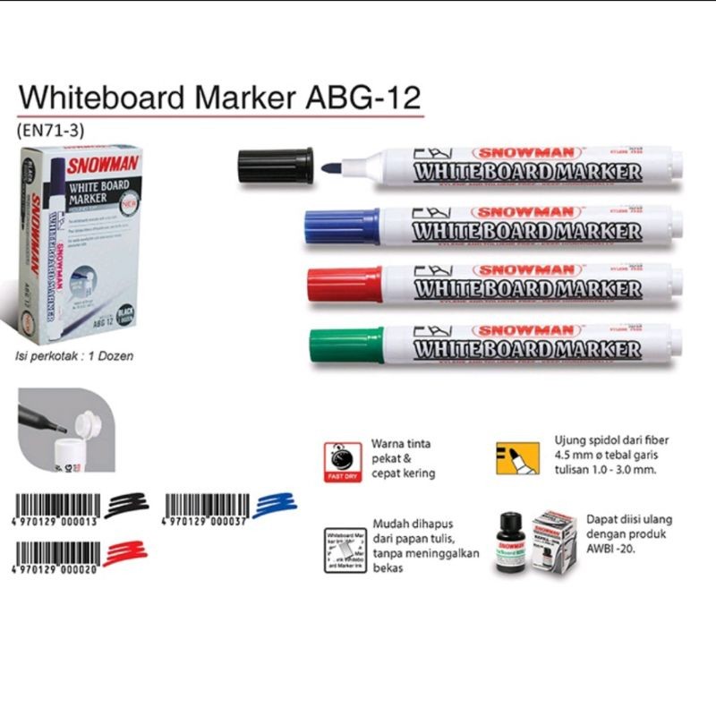

Spidol snowman whiteboard ABG-12 ( 1pak/12pcs )