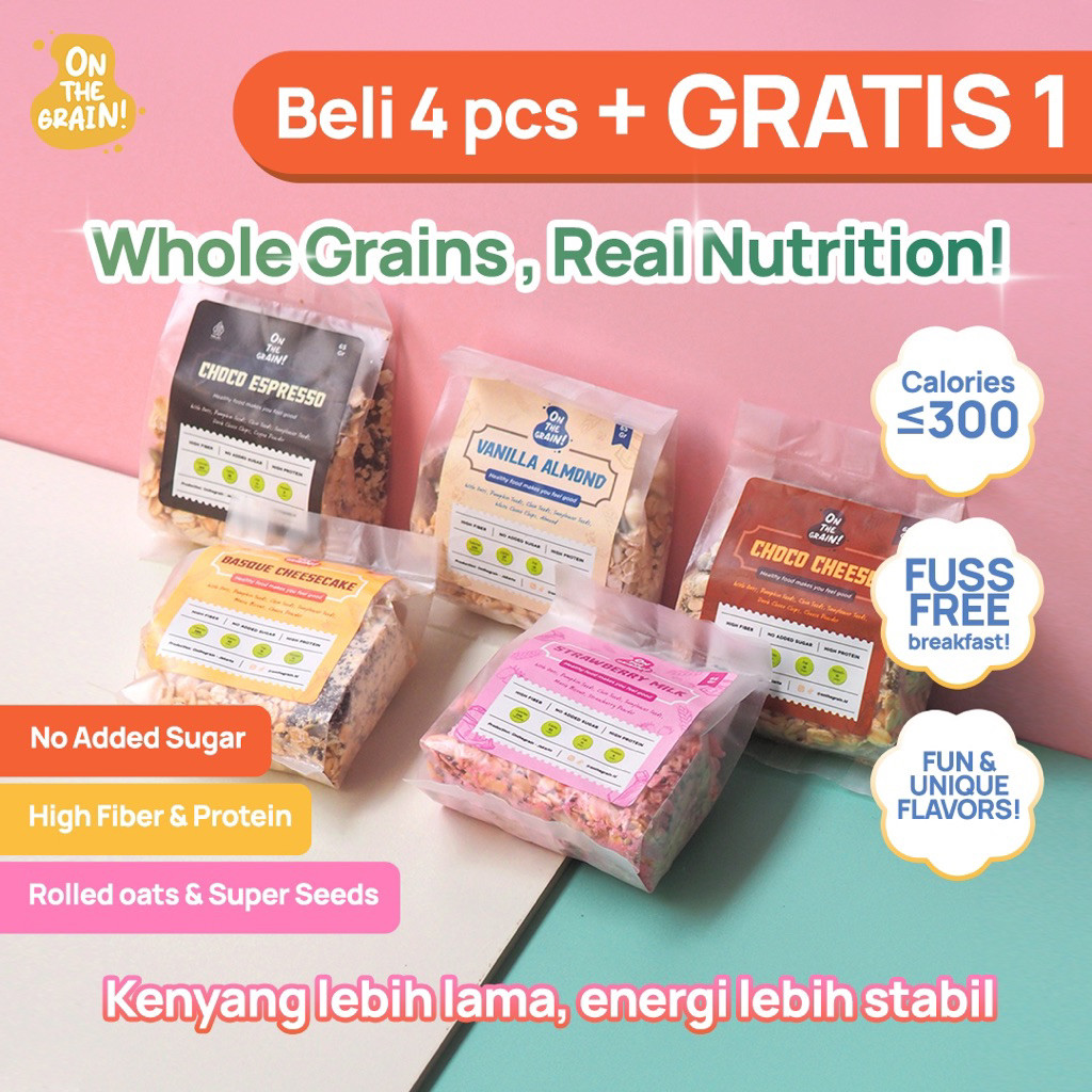 

(4+1 PACKS) ON THE GRAIN Overnight / Instant Oats - Sarapan Sehat Cemilan Healthy Muesli