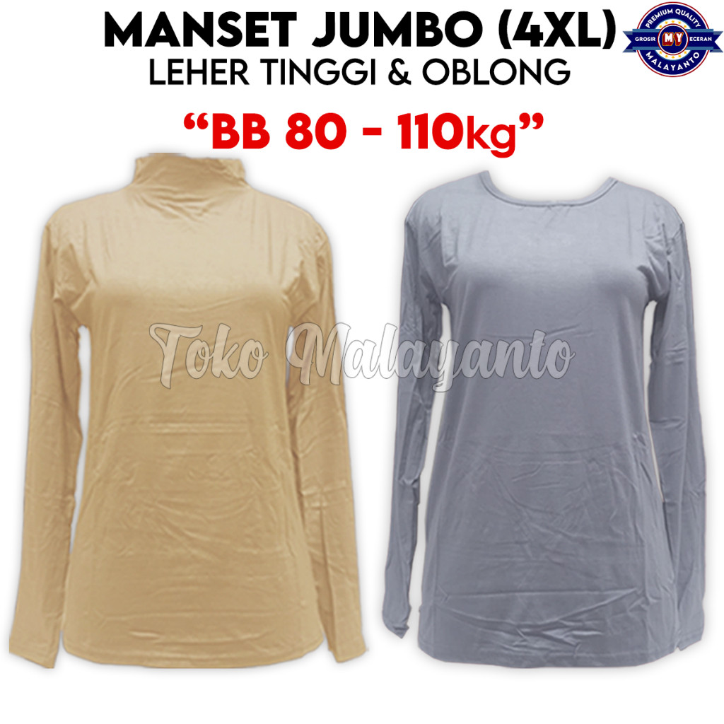 ERVINA.ID Baju Manset Jumbo Inner iner Big Size Lengan Tangan Panjang Wanita Bahan Rayon Super Kerah