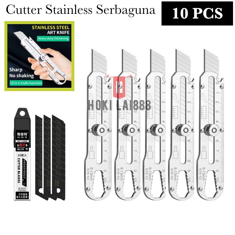 

HKL - 10 PCS Pisau Cutter Stainless Steel Anti Karat Tajam Multifungsi | Pisau Cutter 9 In 1