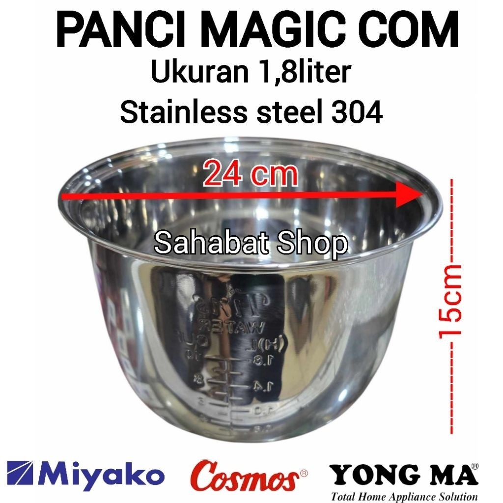 PANCI INNER POT MAGIC COM / RICE COOKER MIYAKO 1,8 LITER STAINLESS STEEL ORIGINAL