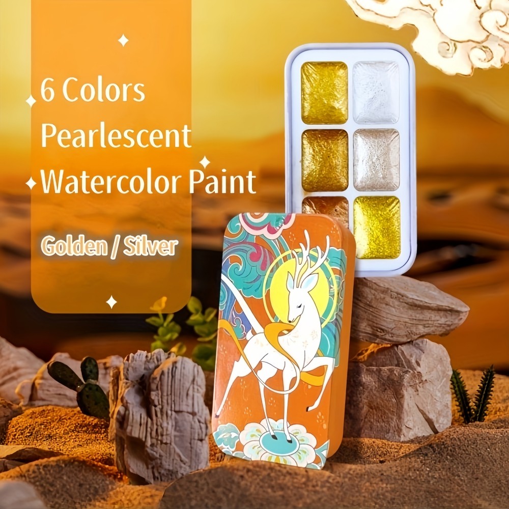 

6 Colors Pearlescent Watercolor Golden Silver Glitter Watercolor Paint Calligraphy Cicada flower Nail Art Pearlescent Pigment