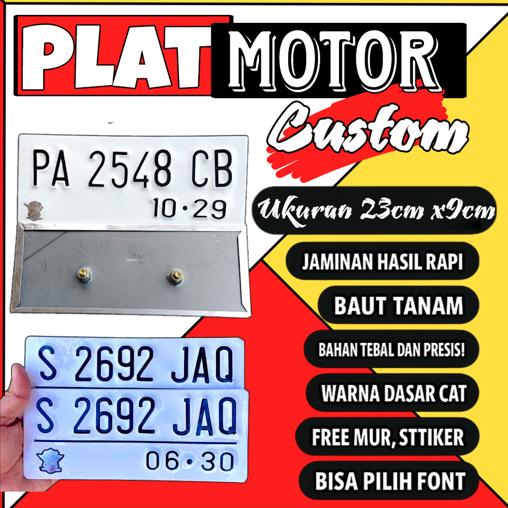 Plat motor custom warna putih satu pasang plat motor variasi warna putih plat motor baut tanam plat 