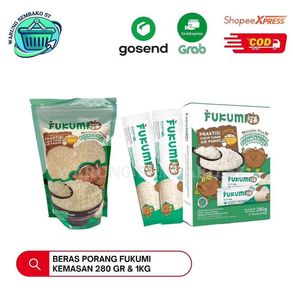 

FUKUMI | Beras Porang | Shirataki | Konjac Rice Kemasan 280gr & 1kg