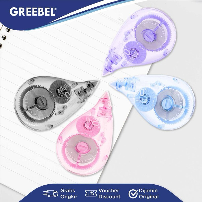 

Greebel Correction Tape GCT-1228 – Tip-Ex Pita Koreksi Roll Warna Pastel Lucu