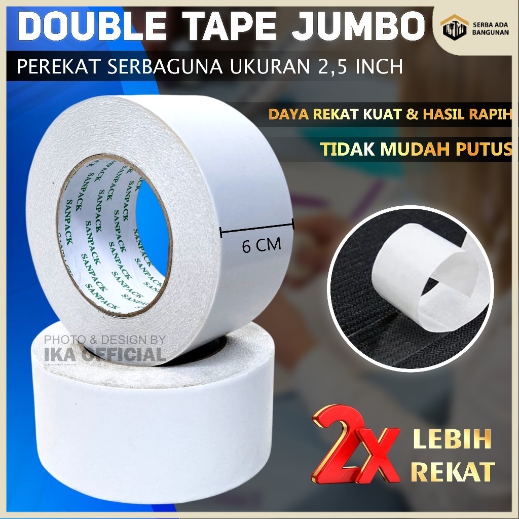 

SAB DOUBLE TAPE 2,5 inch - DOUBLE TAPE BESAR 6 CM / Double tape 60mm / lakban bolak balik / Double Tape Kertas Per 1 Pcs (Satuan) / Double Tape Kertas 60mm