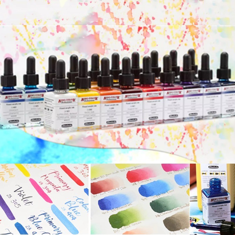 

Germany Schmink Color Acrylic Ink 28ml Straw Glass Bottle Pigment Art Drawing Illustration Design Writing Waterproof Pigment