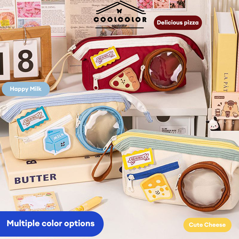 

COD❤️ Kotak Alat Tulis Kapasitas Besar Tas Pensil Retro untuk Pelajar Tas Pensil Velcro Lucu-Cl