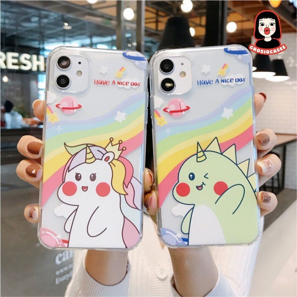 Dino couple unicorn printing anticrack case redmi a3 a3x c61 13c 10c 13 note 13 4g 5g 12 11 pro 10 8