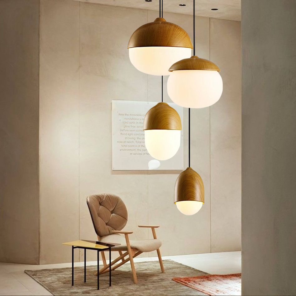 

Vintage Pendant Lamp Wood Grain Glass Iron paint Pendant Lamp Coffee Dining room Club Island Kitchen E27 220V Indoor Lighting