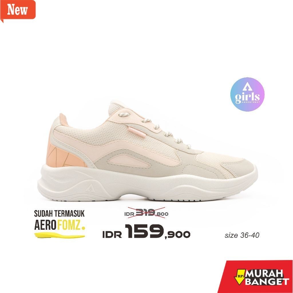 sepatu lari wanita rekomendasi Aerostreet 37-40 Rose Natural Peach Peach- Sepatu Sneakers Casual Wan