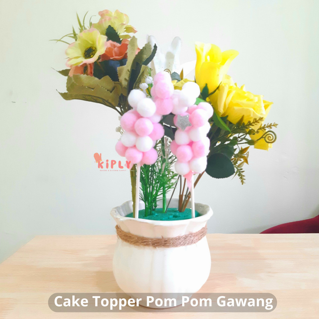 

Cake Topper Pom Pom Gawang/Cake Topper 3D Pompom / Hiasan Cake Pompom Bola bola