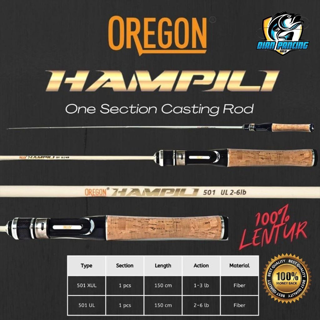 Joran Ultralight Oregon HAMPILI 501 UL, XUL Panjang 150cm Bahan Fiber 1-3lb Dan 2-6lb Action Lentur.