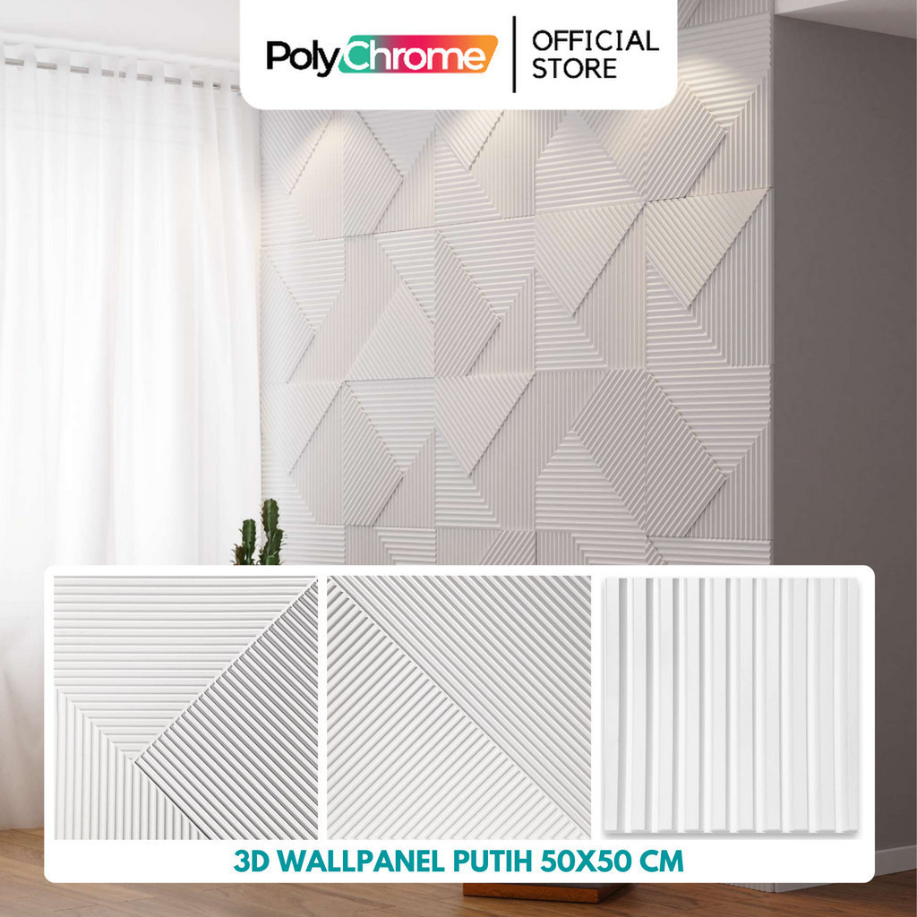 3D Wallpanel 50x50 cm Putih White Dinding PVC Solid Wallpaper Dinding Dekorasi Premium Wall Panel Es