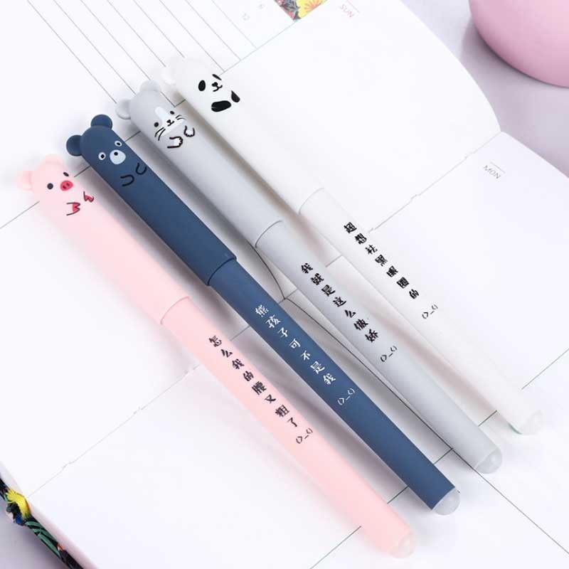 

1pcs Student Washable Handle Pen Cute Pig-panda Pens 0.35mm Refill Rods Blue Ink Gel Pen Erasable Stationery School Supplies