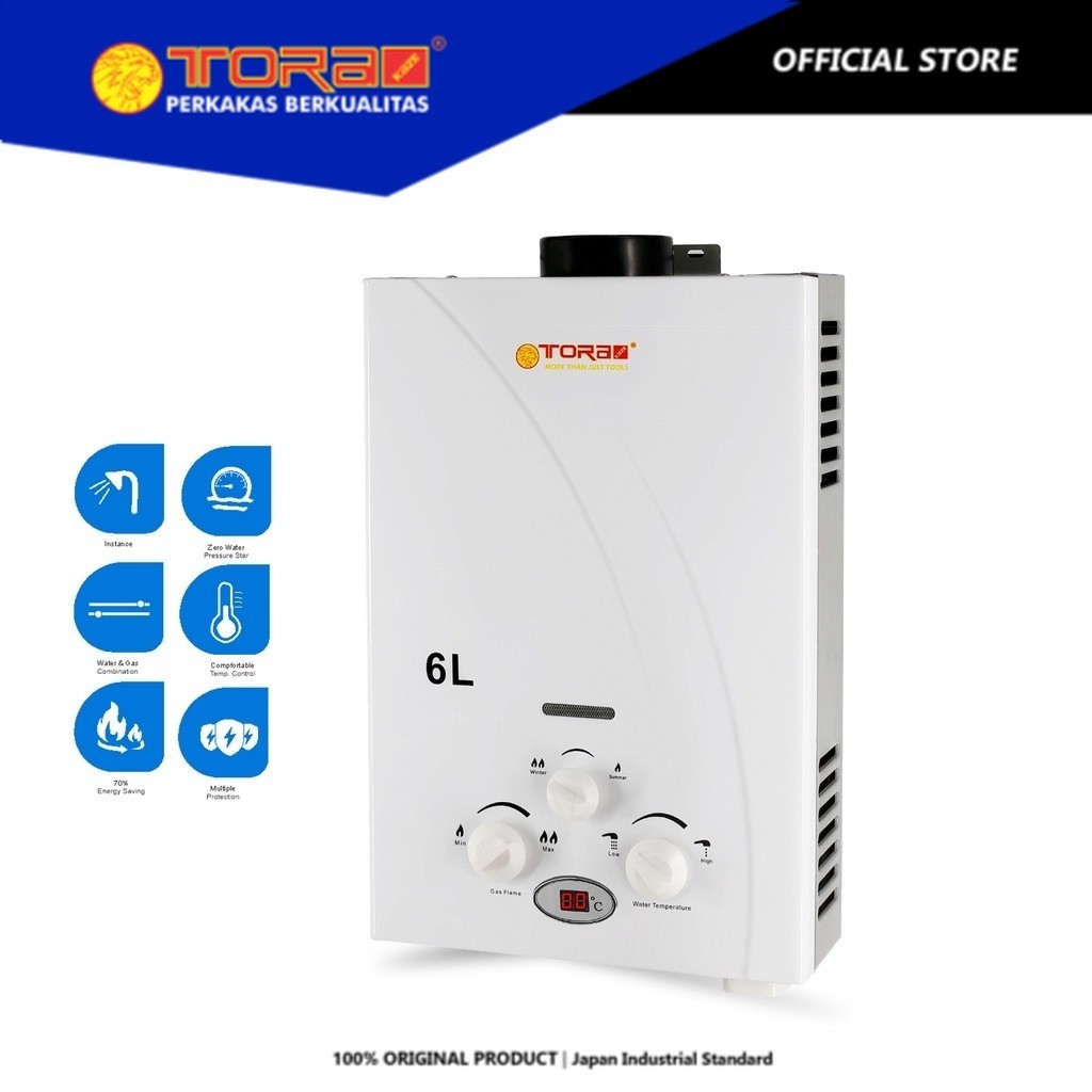 TORA Pemanas Air Digital 6 Liter Gas LPG - Gas Water Heater GWH6B