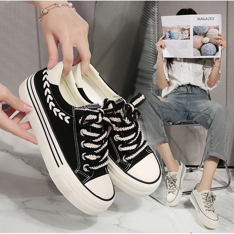 PROMO FREE BOX Sepatu Sneakers Wanita Kanvas Korea Asli Fashion Style Best Quality LV0163