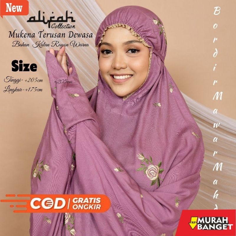 mukena terbaru 2024 dan harganya murah Mukena Terusan Dewasa Katun Rayon Bordir  Mawar Alifah mukena