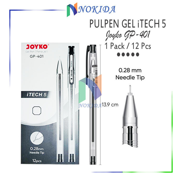 

Nokida Pulpen Gel Joyko I-Tech GP-401 (1 Pack/12 Pcs/0.28 Mm) / Polpen Jel 1 Pak / Pena 1 Lusin / Ballpoint Anti Air