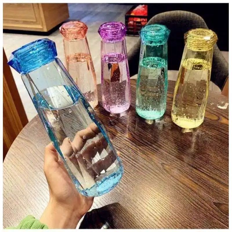 Botol Minum Kaca Kristal 450ml Botol Air Minum Diamond Cantik Unik Tempat Air - KM 14