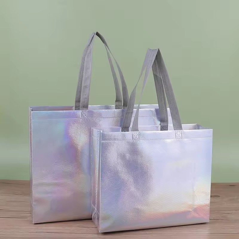 

500pcs Hot Sale Custom Print Bags Supermarket Grocery Rainbow Color Non Woven Bags with Metallic Lamination