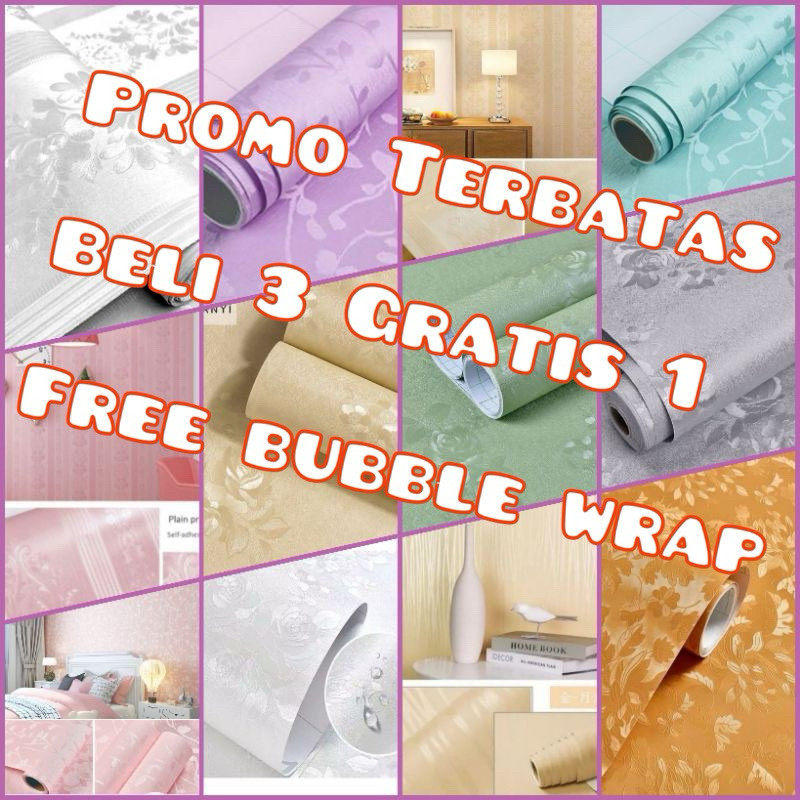 Beli 3 Dikirim 4 Wallpaper Dinding Stiker Dinding Ruang Tamu Motif Polos | Putih Salur Bunga | Cream