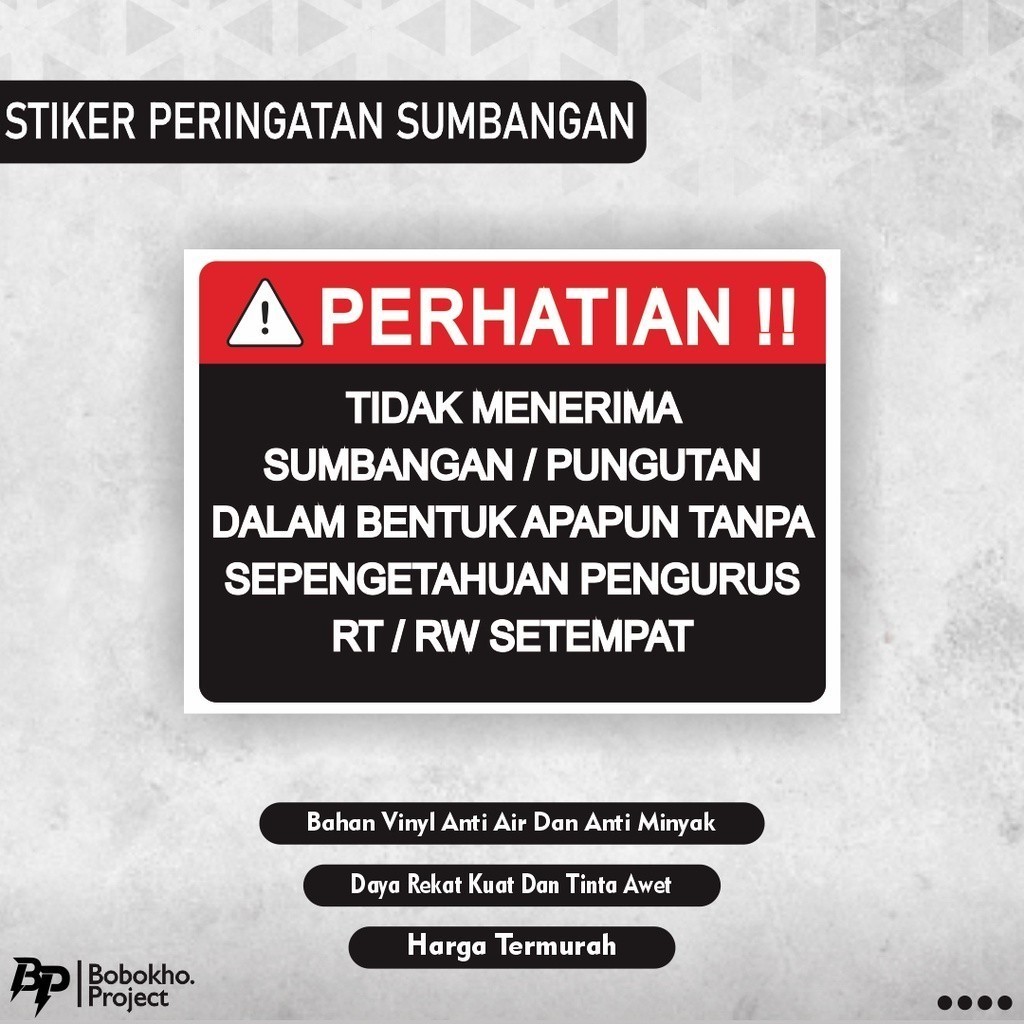 

Sticker Tidak Menerima Sumbangan Pungutan Dalam Bentuk Apapun Tanpa Seizin Rt Rw Tidak menerima