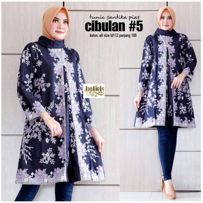 BAJU ATASAN BLOUSE WANITA ORIGINAL BAJU BATIK KERJA - Ungu, Jumbo
