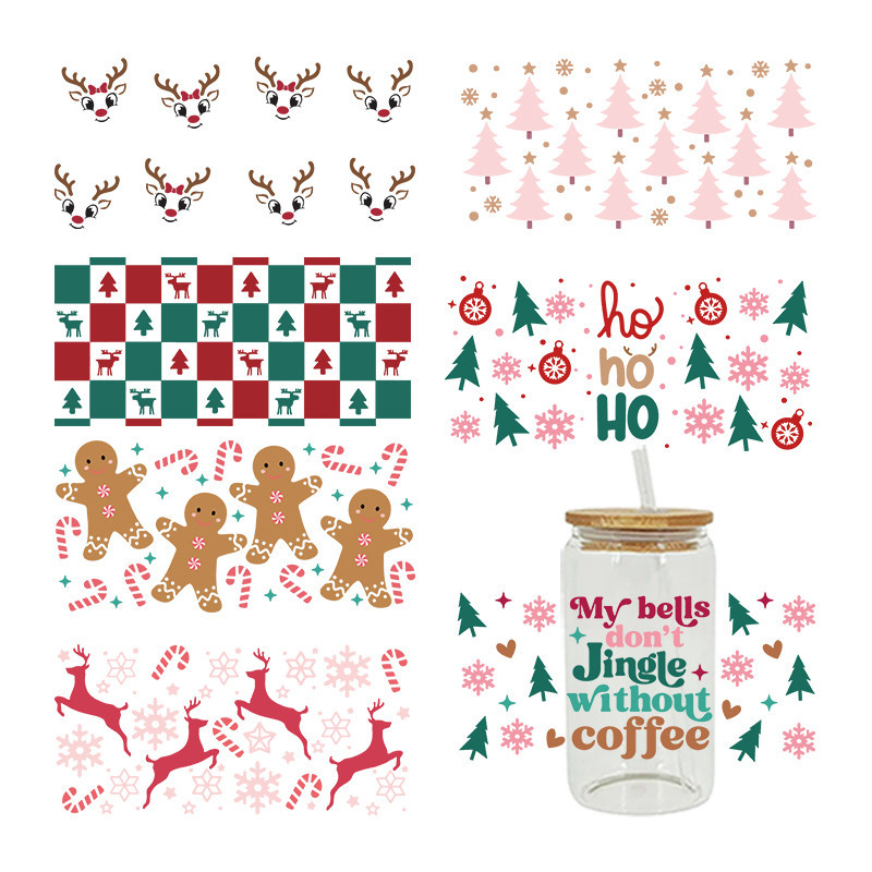 

3D UV DTF Transfers Stickers, 16oz Cup Wraps, Merry Christmas Printed for DIY Glass Ceramic Metal Leather Etc D6648