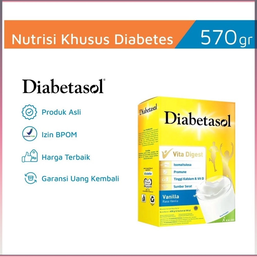 

Diabetasol Susu Diabetes Diabetic Vanilla 570gr Formula Suplemen Makanan Coklat 50gr 170gr 600gr 950gr 1000gr 1kg Tanpa Gula 100 Sachet Sweetener