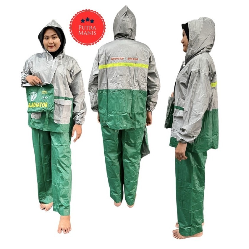 Jas Hujan Setelan Jaket Celana Spartan Gladiator JC-101 PVC Lentur Waterproof All Size Dewasa Pria W