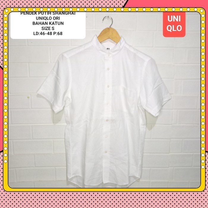 ( READY STOK ) Preloved KEMEJA KERAH KOKO SHANGHAI UNIQLO POLOS PUTIH ORI SIZE S LENGAN PENDEK