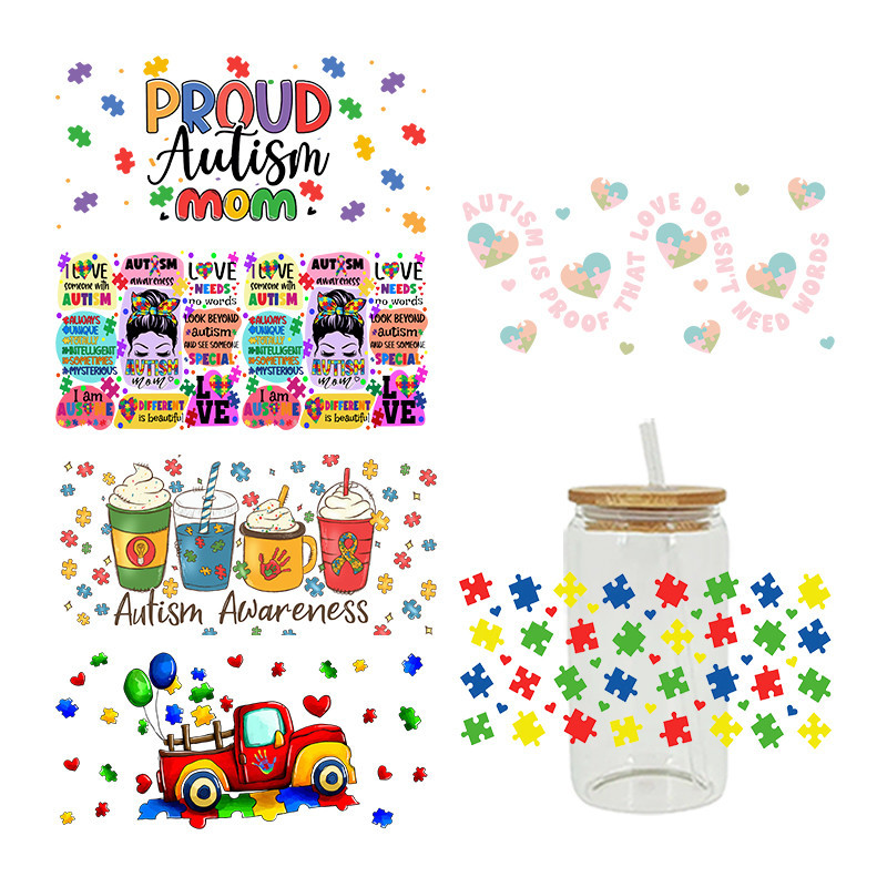 

UV DTF Transfer Sticker Autism Awareness For The 16oz Libbey Glasses Wraps Bottles Cup Can DIY Waterproof Custom Decals D2575
