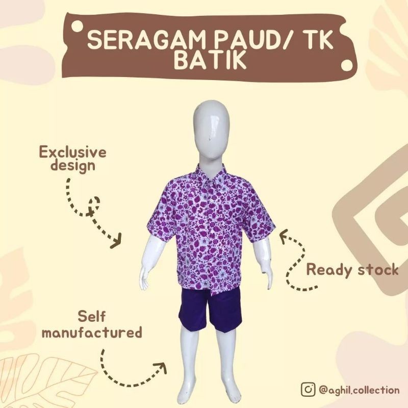 AB71NA SERAGAM TK/PAUD BATIK PENDEK BAJU BATIK TK/PAUD UNGU LENGAN PENDEK