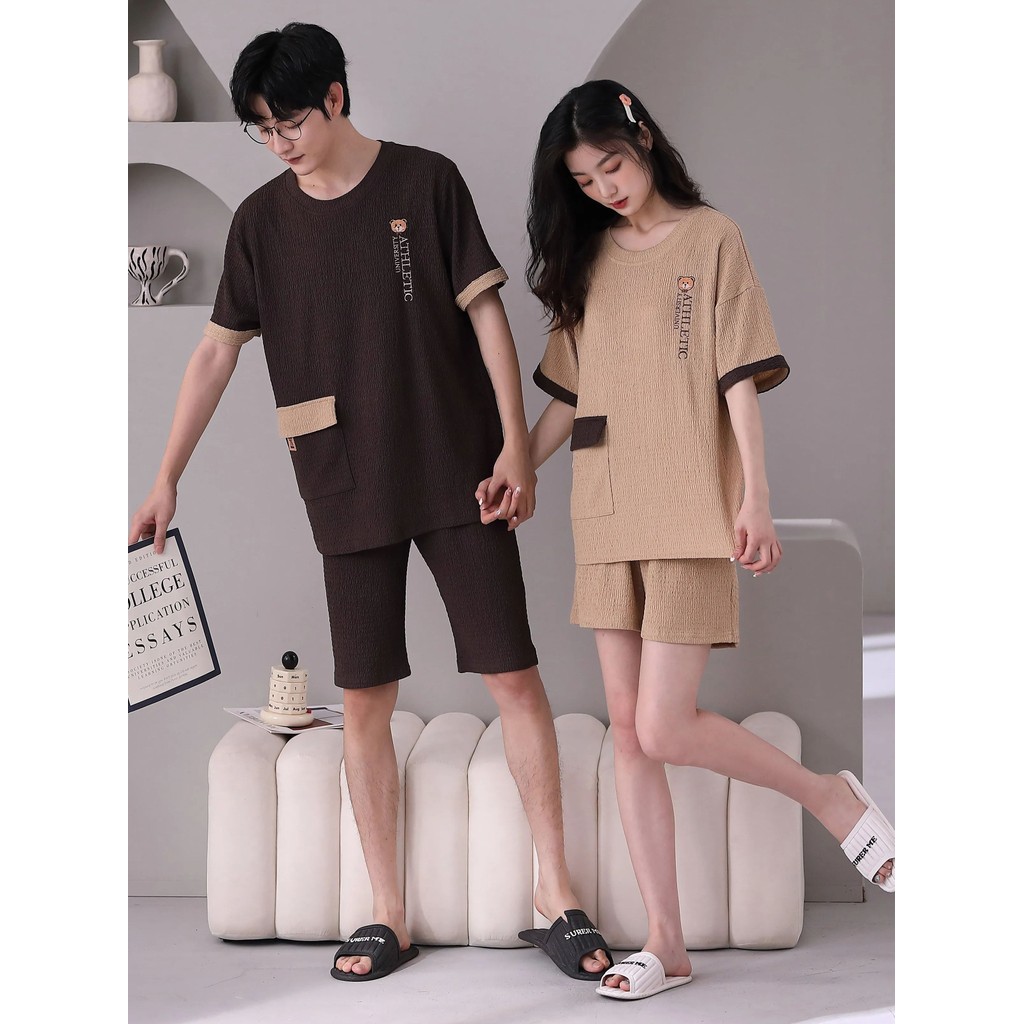 

Women's Sleepwear Couple Cotton Round Neck Pijama Short Sleeve Sets Casual Clothing Set Nightwear Lady Couple Character Pajamas