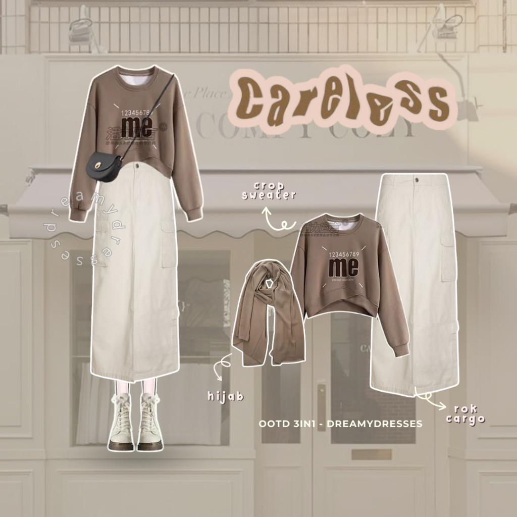 Aruna Apparel 3IN1 SET 169 - Outfit Remaja Kekinian Oneset Wanita Kekinian Outfit set korean style o