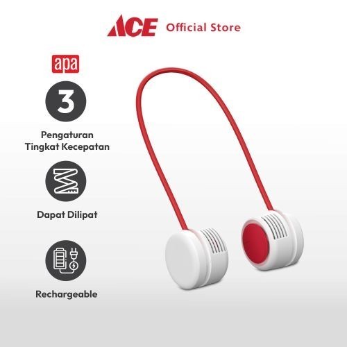 Ace Apa Kipas Angin Leher Rechargeable 2 In 1 - Merah Portable Neck Fan Kipas Pundak Leher Travel Fa