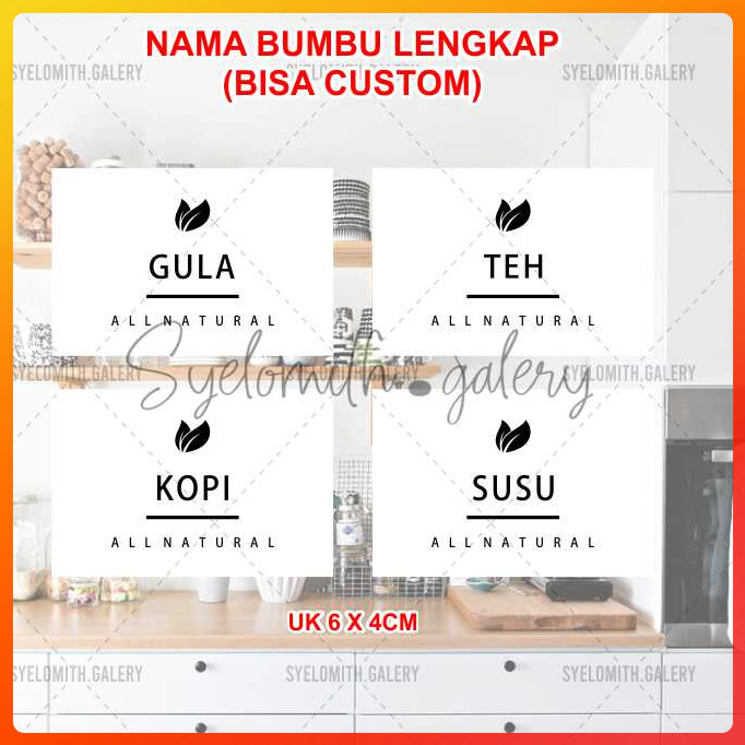 Terlengkap Stiker Bumbu Dapur Bisa Request / Custom - Stiker Bumbu All Natural 6X4Cm Abjad K-T - Col