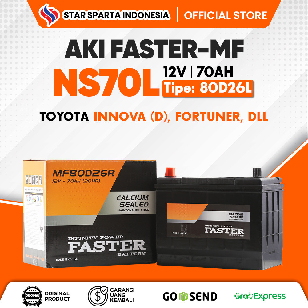 Faster MF - Aki NS70L 12V 70Ah untuk Toyota Innova (D), Fortuner