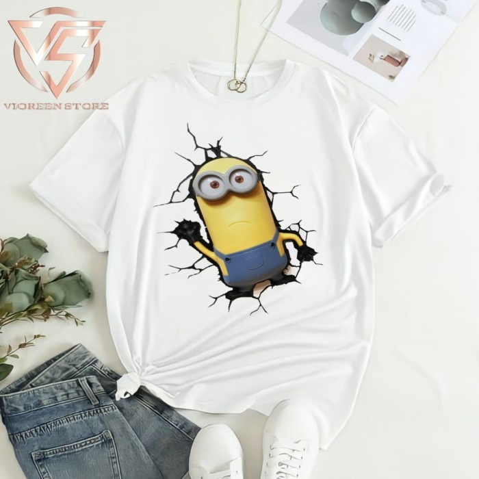 BAJU WANITA KAOS KATUN CEWEK PREMIUM MINIONS SIZE S-M-L-XL-XXL-3XL-4XL - Putih, S