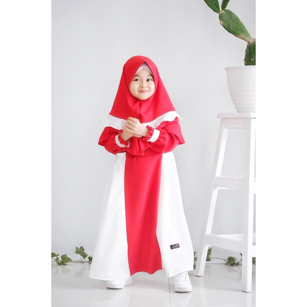 ✨BISA COD✨ - Gamis Anak Dewasa Merah Putih Baju Muslim Perempuan Bisa Couple Adem - merah putih, S
