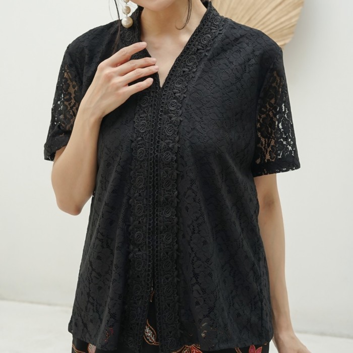 ✨NEW✨ -KEBAYA ENCIM LENGAN PENDEK FULL BRUKAT RENDA HITAM - JUMBO LD 112