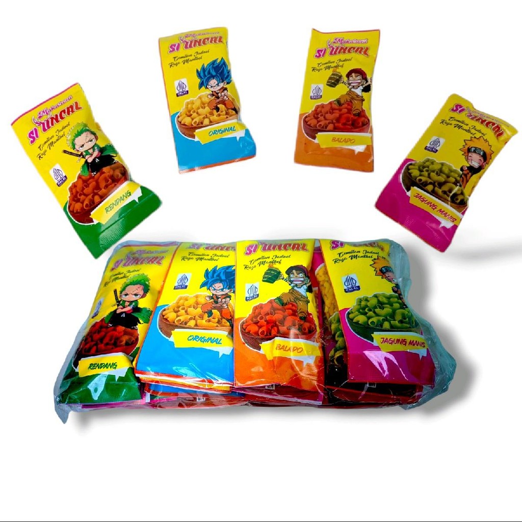 

Makaroni krispi karakter seribuan kemasan 1 pack (isi 20 pcs) mix 4 rasa. Murah..!! isi lebih banyak