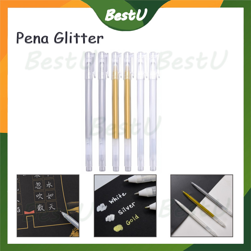 

Pena Glitter Metalik 0.8mm/ Pena Emas Perak Putih/Pulpen Gold Colour Gel /Kotak Pena Transparan Gold Colour Gel
