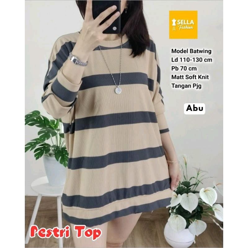 Pestri Atasan Rajut Lengan Batwing Motif Garis Stretch
