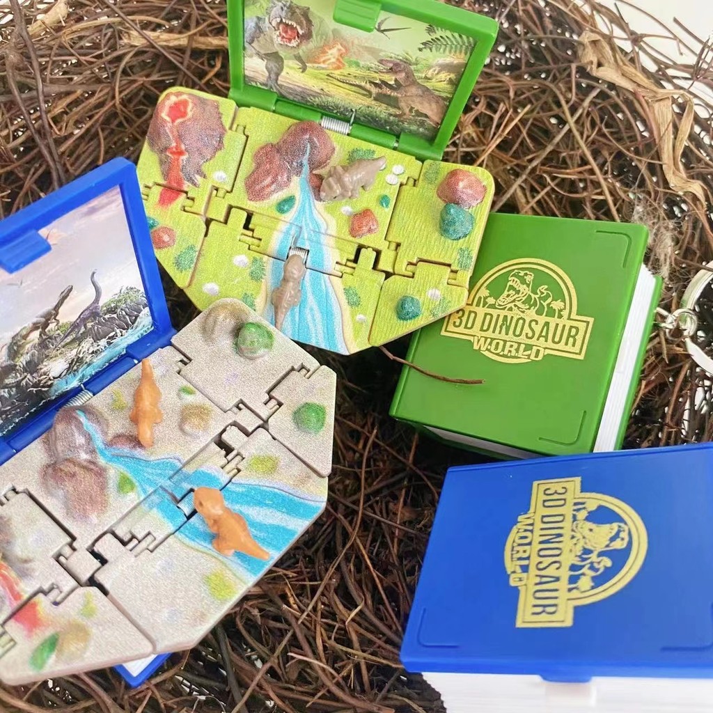 3D Foldable Book Popup Mysterious Dinosaurs Space World Astronaut Keychain Stress Reliever Surprise 