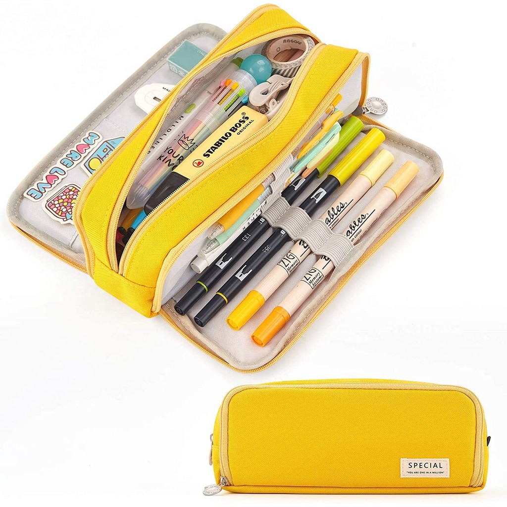 

2 Pockets Pencil Bag Solid Color Big Capacity Pen Pouch Holder Stationery Case Korean School Supplies Eraser Organizer Gift Stor