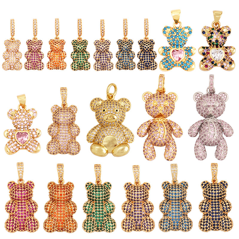 

Luxury Fine Inlaid Rainbow Cubic Zirconia Charm Pendant,Cute Bear Jewelry Necklace Bracelet Making Wholesale Supplies M85