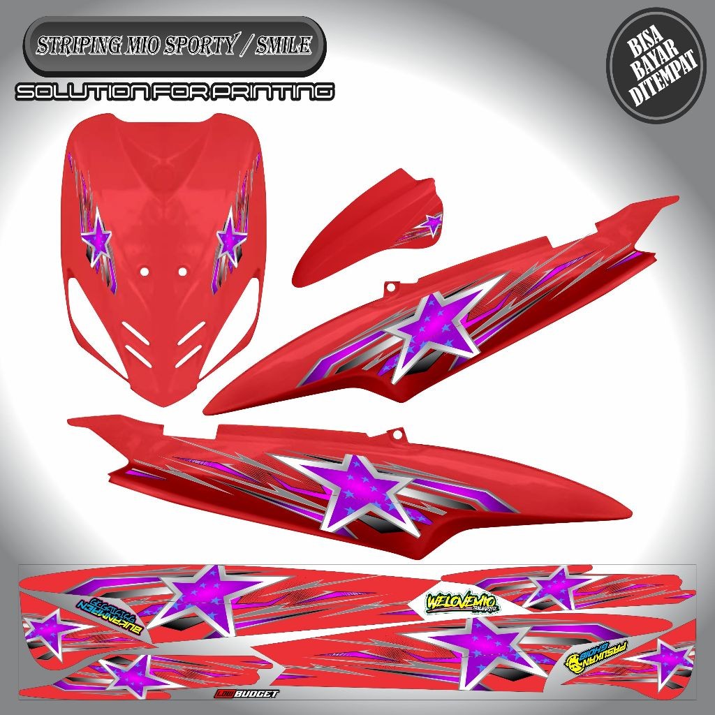 STRIPING VARIASI BINTANG UNGU STICKER YAMAHA MIO GARVIS / MIO SPORTY / MIO SMILE  KEREN SIMPLE MURAH
