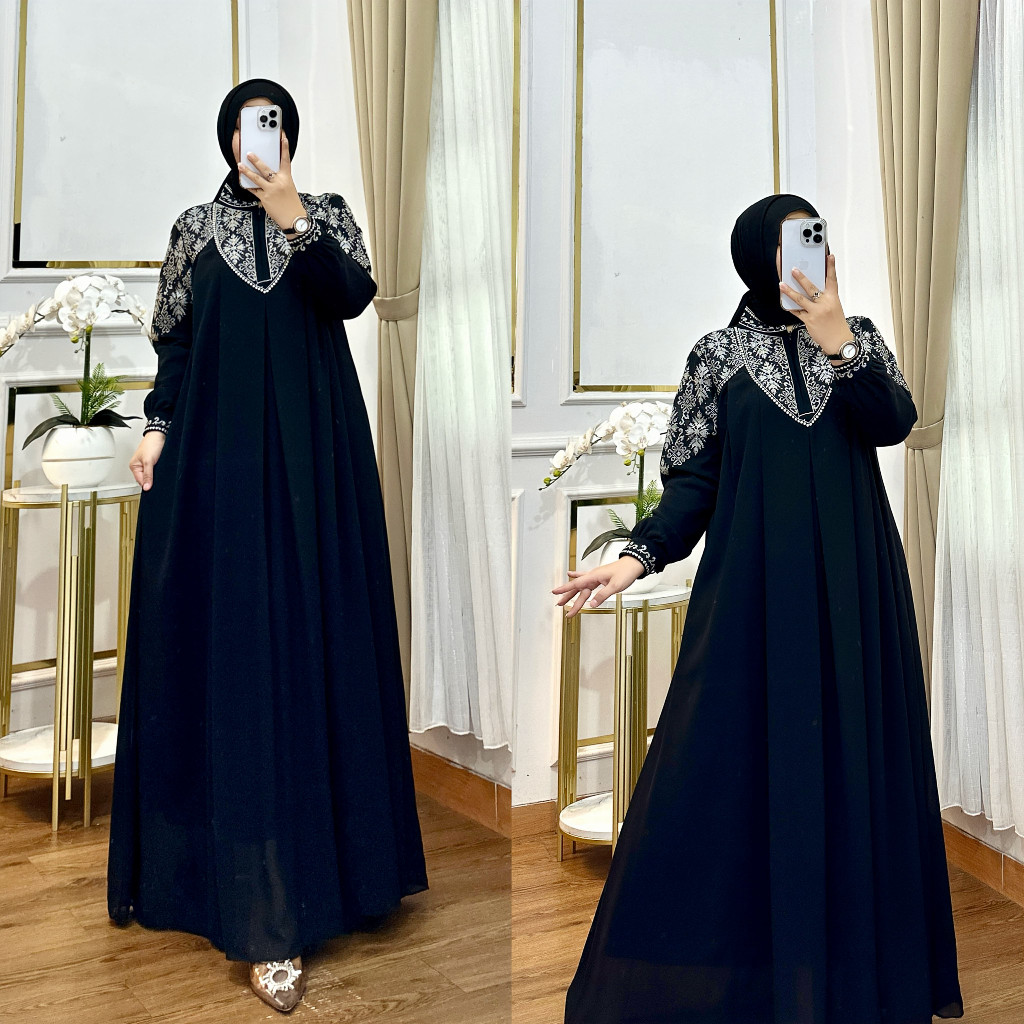 Jakarta Butik-Jakarta Boutique- Gamis Kirana Bordir - Gamis Abaya Model Terbaru Bahan Ceruty - Abaya